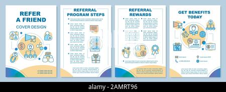 Refer a friend cover design brochure template layout. Flyer, booklet, leaflet print design with linear illustrations. Vector page layouts for magazine Stock Vector