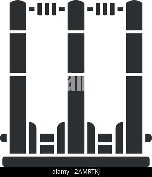 Cricket stumps glyph icon. Cricket wicket. Gate in game. Three vertical posts with bails. Sport playground equipment. Sports activity. Silhouette symb Stock Vector