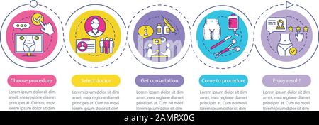 Plastic surgery center vector infographic template. Business presentation design elements. Data visualization with five steps and options. Process tim Stock Vector