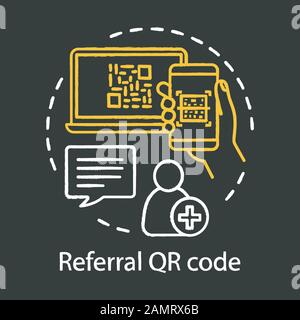 Referral QR code concept chalk icon. User authorization, registration idea. Referral friend, new customer invitation. Vector isolated chalkboard illus Stock Vector
