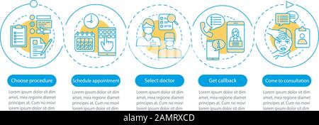 Clinic center appointment infographic template. Business presentation design elements. Data visualization with five steps and options. Process timelin Stock Vector