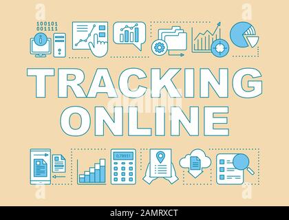 Tracking online yellow word concepts banner. Search optimization, data organization management Presentation, website. Isolated lettering typography id Stock Vector