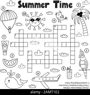 Summer time black and white crossword game Stock Vector