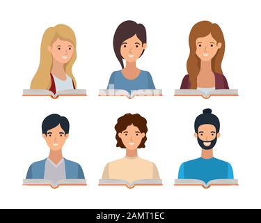 Isolated people avatars with education books vector design Stock Vector