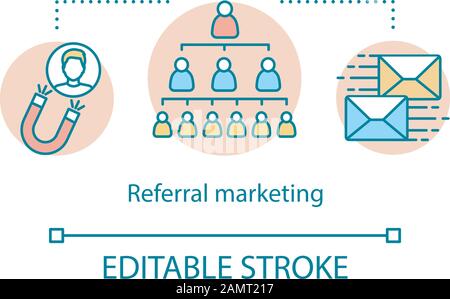 Referral marketing concept icon. Viral, influencer marketing tools idea thin line illustration. Customer attraction strategy. Word of mouth. Vector is Stock Vector