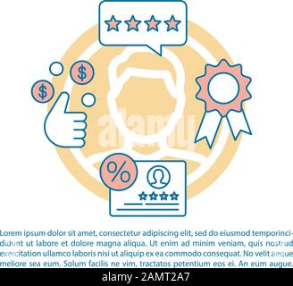 Referral loyalty program article page vector template. Customer retention. Brochure, magazine, booklet design element with linear icons and text boxes Stock Vector
