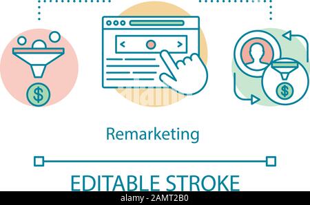 Remarketing concept icon. Sales conversions digital marketing tool, leads generation methodology idea thin line illustration. Vector isolated outline Stock Vector
