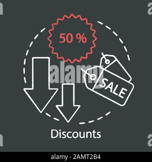 Referral discounts concept chalk icon. Marketing idea. Special offer, seasonal, clearance sale. Fifty percent off. Vector isolated chalkboard illustra Stock Vector
