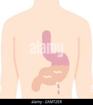 Ill stomach flat design long shadow color icon. Gastritis. Sore human organ. People disease. Unhealthy digestive system. Sick internal body part. Gast Stock Vector