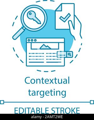 Contextual targeting turquoise concept icon. Copywriting, SEO keywording. Marketing campaign. Social network advertising idea thin line illustration. Stock Vector