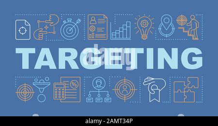 Targeting space word concepts banner. Business strategy, digital marketing, darts target aim icon. Presentation, website. Isolated lettering typograph Stock Vector