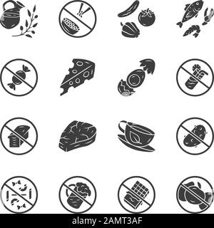 Keto diet flat design long shadow glyph icons set. Low carbs and healthy eating. High protein products. Sugar free food silhouette symbols. Fish, vegg Stock Vector