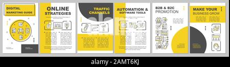 Marketing strategy brochure template layout. Traffic channels. Flyer, booklet, leaflet print design with linear illustrations. Vector page layouts for Stock Vector