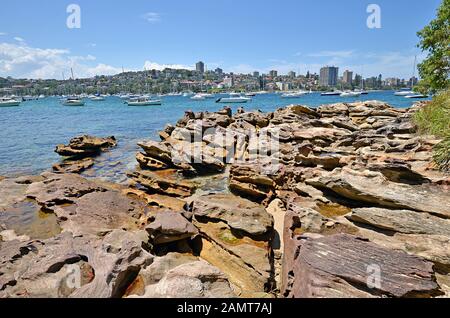 Manly beach coastline with sandstone rocks - Manly cove, Sydney ...
