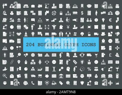 Business glyph icons big set. Silhouette symbols. Financing and budget, money planning. Business analytics. Delivery, logistics and distribution. Silh Stock Vector