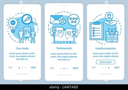 Decision making content blue onboarding mobile app page screen vector template. Customer attraction walkthrough website steps with linear illustration Stock Vector