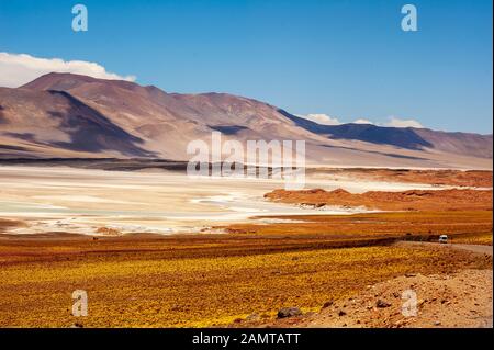 Salar de Talar Lake as seen from Aguas Calientes Viewpoint on the Ruta 23, Atacama Desert, Antofagasta, Chile Stock Photo