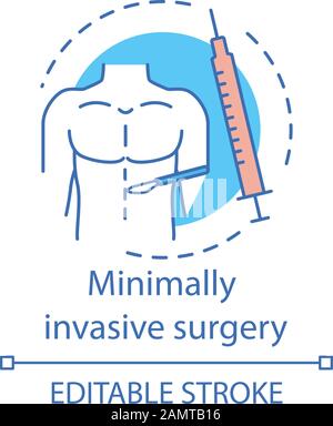 Minimally invasive surgery concept icon. Small incisions idea thin line illustration. Endoscope camera. Safe surgical techniques. Vector isolated outl Stock Vector