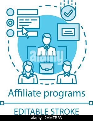 Affiliate programs blue concept icon. Affiliate marketing idea thin line illustration. Partner program and referrals. Product promotion. Word of mouth Stock Vector