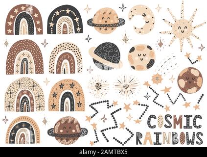 Cosmic rainbows set. Space isolated elements collection Stock Vector