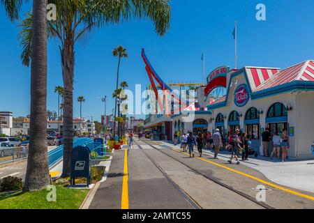 View of Santa Cruz Beach & funfair on promenade, Sant Cruz, California, United States of America, North America Stock Photo