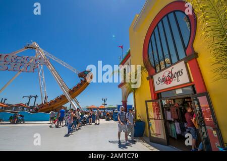 View of Santa Cruz Beach & funfair on promenade, Sant Cruz, California, United States of America, North America Stock Photo