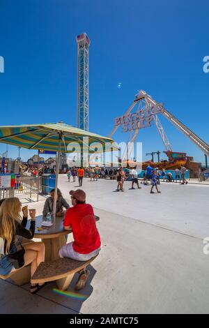 View of Santa Cruz Beach & funfair on promenade, Santa Cruz, California, United States of America, North America Stock Photo