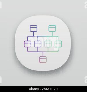 Network diagram app icon. Cluster diagram. Network graphical chart. Computers structure. Interconnected system. UI/UX user interface. Web or mobile ap Stock Vector