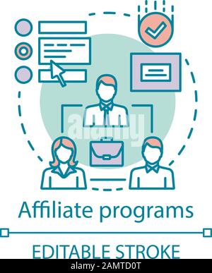 Affiliate programs concept icon. Affiliate marketing idea thin line illustration. Partner program and referrals. Product promotion. Word of mouth. Vec Stock Vector