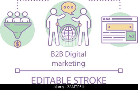 B2B Digital marketing concept icon. Business to business model idea thin line illustration. Commercial transaction. Affiliate marketing techniques. Ve Stock Vector