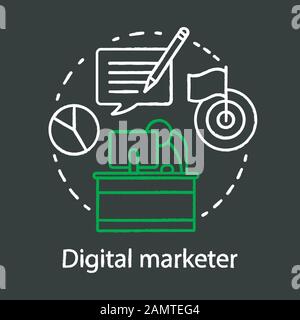 Digital marketer chalk concept icon. Digital marketing specialty idea. Target advertising specialist, copywriter. Market research analyst. Vector isol Stock Vector