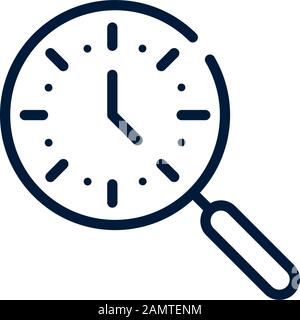 time clock magnifier searching linear design on white background vector illustration Stock Vector