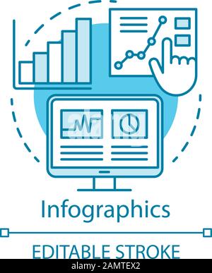 Infographics turquoise concept icon. Channel for SEO idea thin line illustration. SMM metrics, analytics. Awareness content. Data representation. Vect Stock Vector