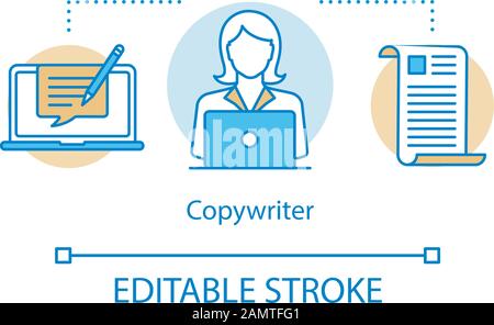 Copywriter concept icon. Blog, SMM content idea thin line illustration. Freelance. Ads text writing. Advertisement creation. Vector isolated outline d Stock Vector