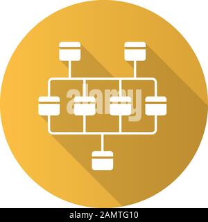 Network diagram flat design long shadow glyph icon. Cluster diagram. Vertices and edges of graph. Network graphical chart. Computers structure. Interc Stock Vector