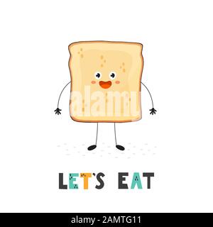 Let's eat card with a cute toast. Funny food print Stock Vector
