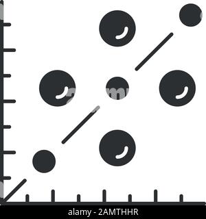 Scatter plot glyph icon. Scattergram. Mathematical diagram. Symbolic representation of information. Chart on coordinate plane. Silhouette symbol. Nega Stock Vector