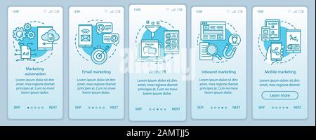 Digital marketing tactic turquoise onboarding mobile app page screen vector template. Advertising campaign walkthrough website steps with linear illus Stock Vector