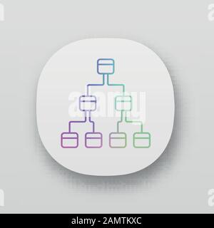 Tree diagram app icon. 3-space ring. Hierarchical system. Node link diagram. Tree structure. Sequence and submission. UI/UX user interface. Web or mob Stock Vector