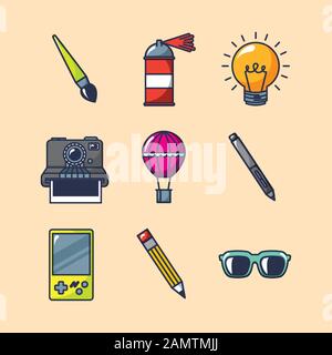 bundle of creativity set icons Stock Vector