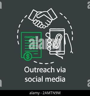 Outreach via social media chalk concept icon. Social networks idea. Online PR.  Brand and content awareness. Build new relationships. Vector isolated Stock Vector