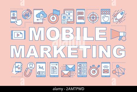 Mobile marketing word concepts banner. Digital marketing strategy. Target audience advertising. Presentation, website. Isolated lettering typography i Stock Vector