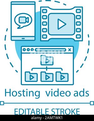 Hosting video ads turquoise concept icon. Affiliate marketing idea thin line illustration. Performance based marketing. Online video advertising. Vect Stock Vector