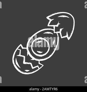 Egg chalk icon. Breakfast dish ingredient. High protein and cholesterol diet product. Hard boiled chicken egg white and yolk half with broken eggshell Stock Vector