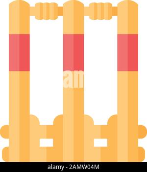 Cricket stumps flat design long shadow color icon. Cricket wicket. Gate in game. Three vertical posts with bails. Sport playground equipment. Outdoor Stock Vector