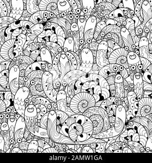 Black and white seamless pattern with funny snails Stock Vector