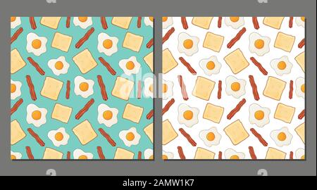 Vector set of fried eggs seamless patterns for healthy food packaging Stock Vector