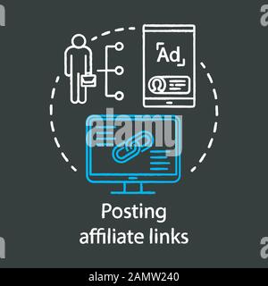 Posting affiliate links chalk concept icon. Affiliate, referral marketing idea. Product promotion and recommendation. Content sharing, influencer adve Stock Vector