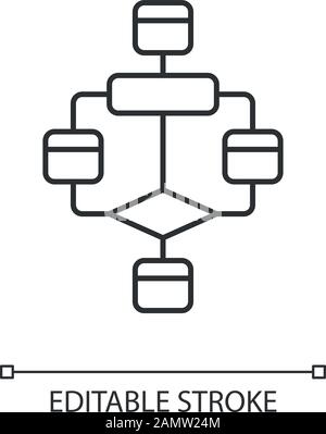 Flowchart linear icon. Diagram. Visualization of process. Problem solving stages. Program logic sequence. Thin line illustration. Contour symbol. Vect Stock Vector