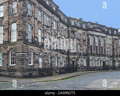 street with old stone palladian style building, New Town, Edinburgh Stock Photo